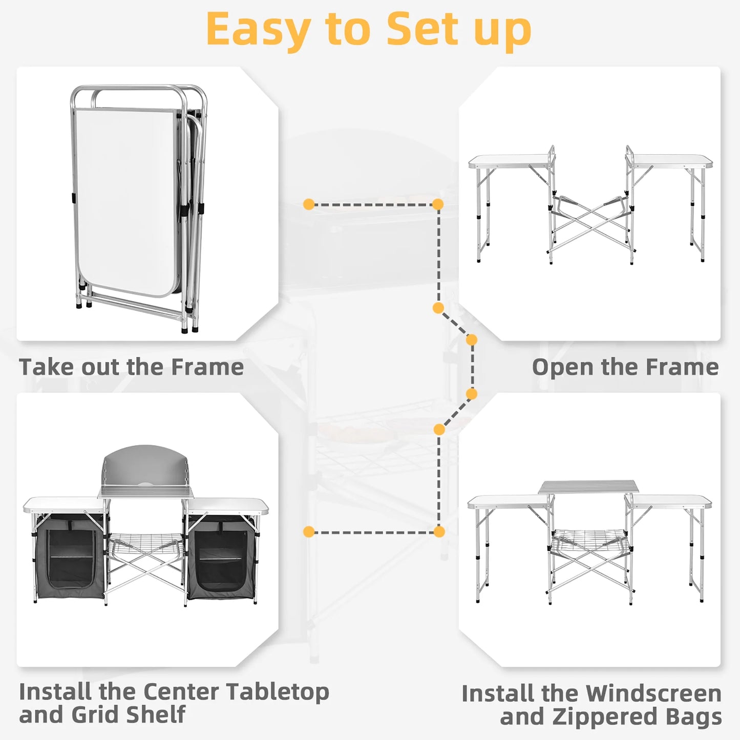 Folding Portable Aluminum Camping Grill Table W/ Storage Organizer Windscreen