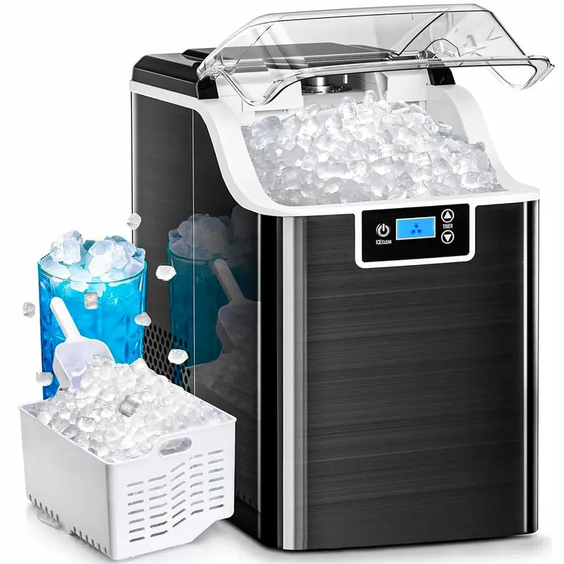 Self Cleaning COWSAR Nugget Ice Maker Countertop Chewable Pebble Ice 34Lbs per Day