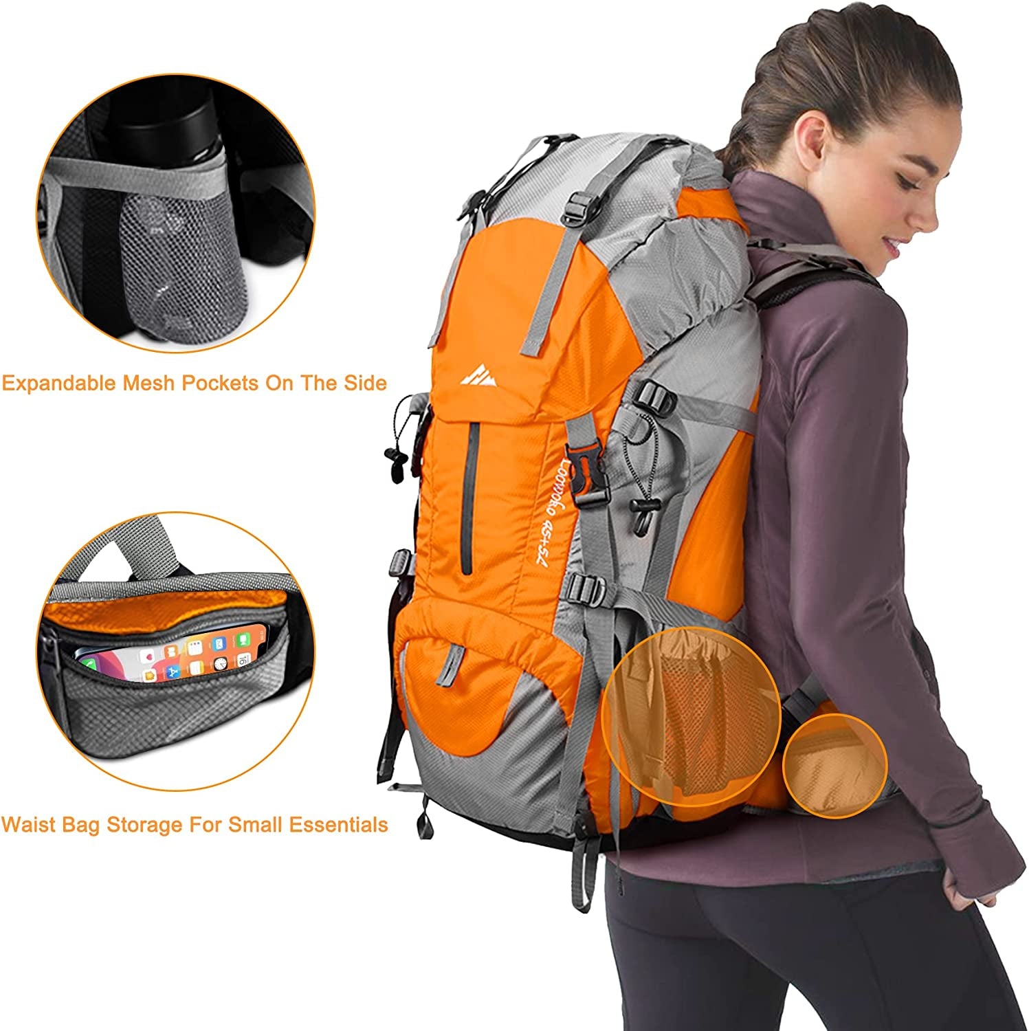 50L Waterproof Hiking Backpack with Rain Cover