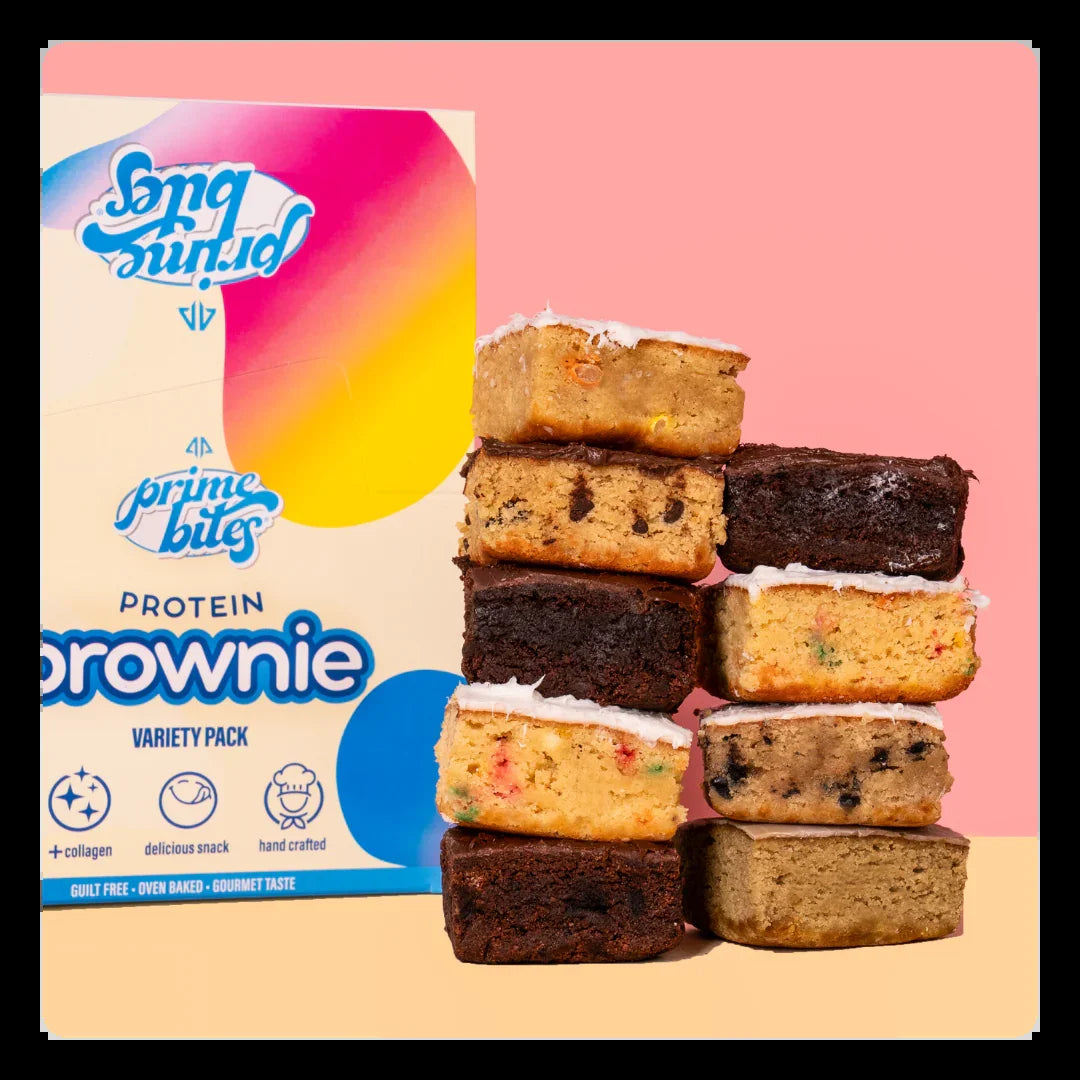 Prime Bites Protein Brownie with 19G Protein and 5G Collagen - Variety Pack, 12 Count