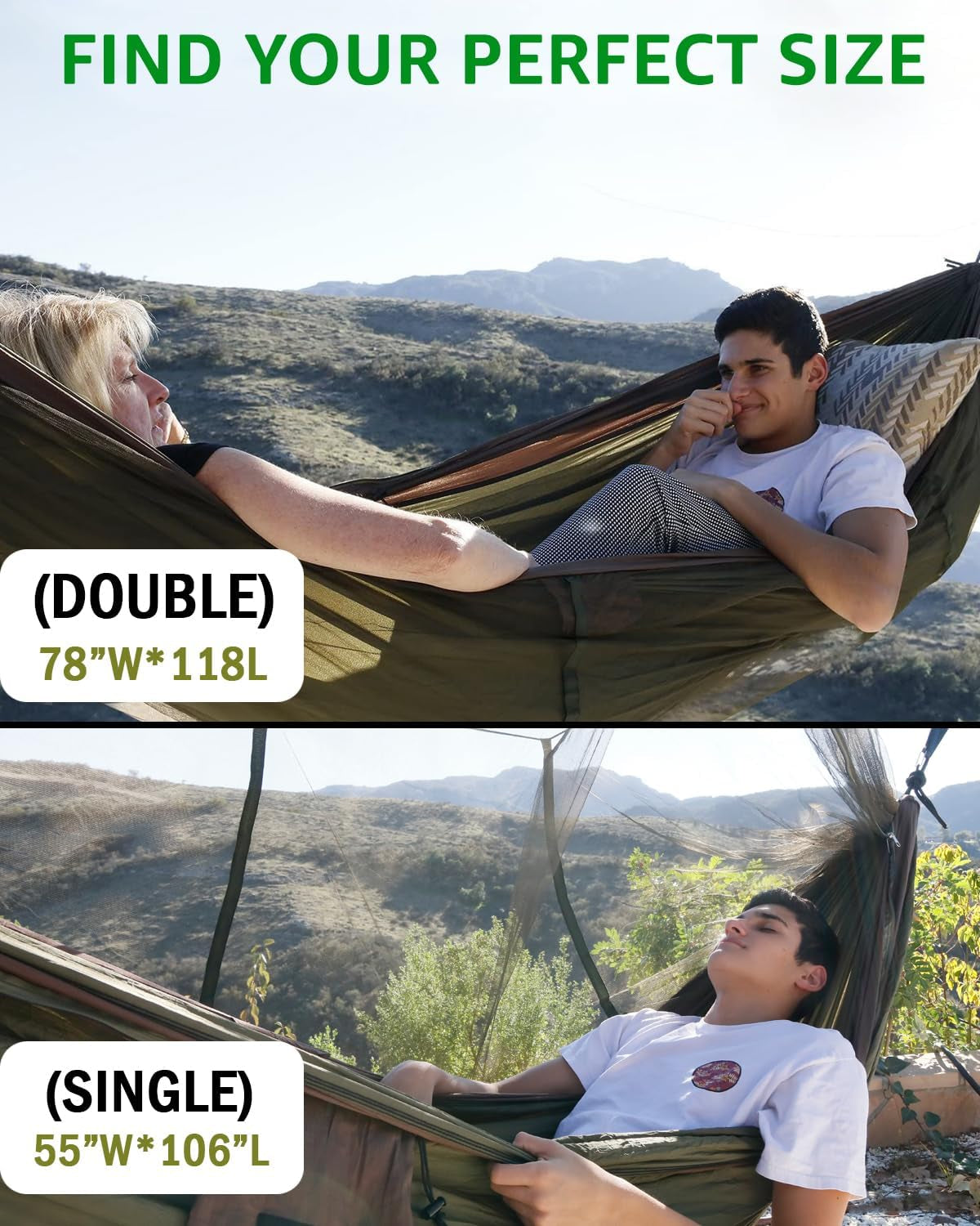 2 Person Hammock with Net and 2 / 10Ft Straps