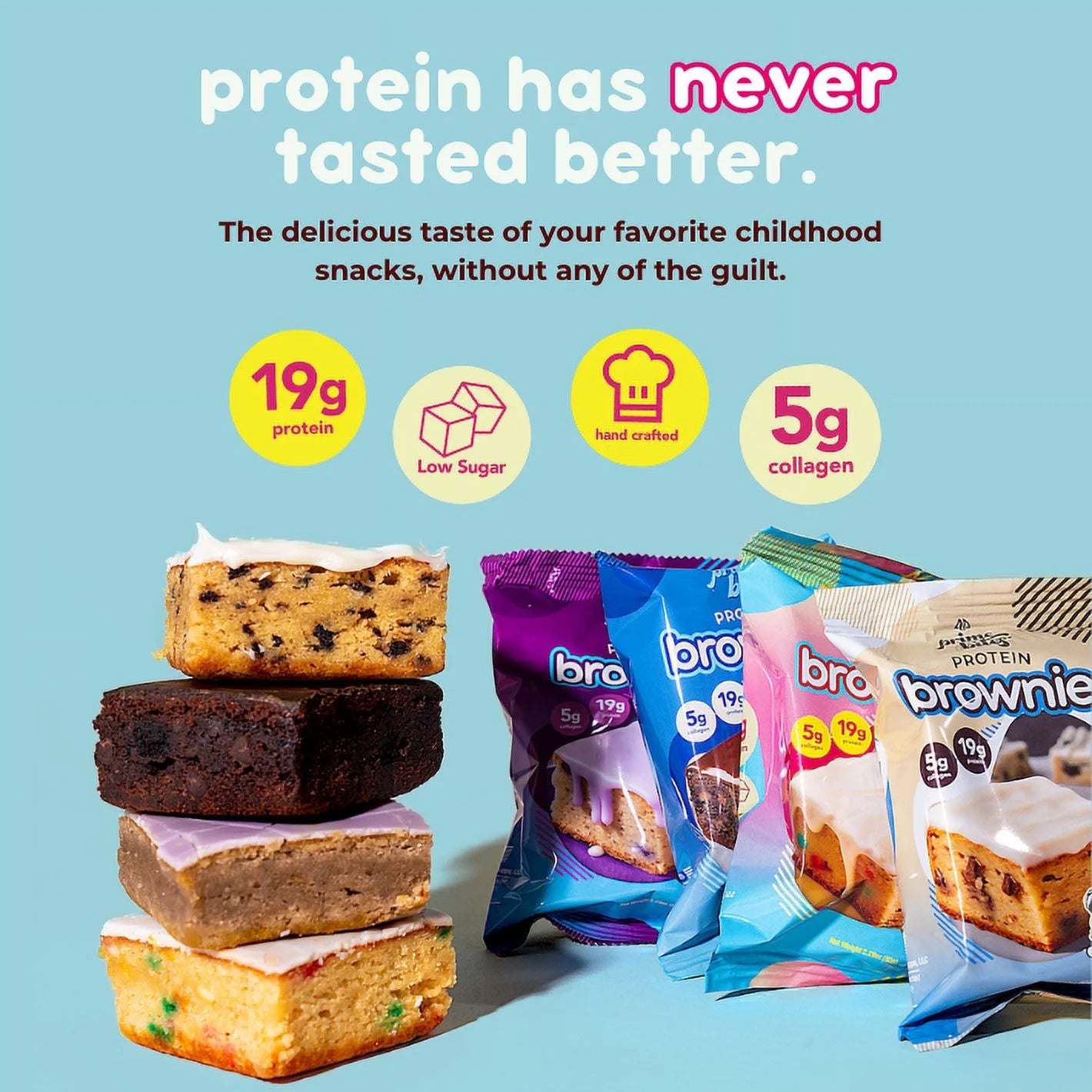 Prime Bites Protein Brownie with 19G Protein and 5G Collagen - Variety Pack, 12 Count