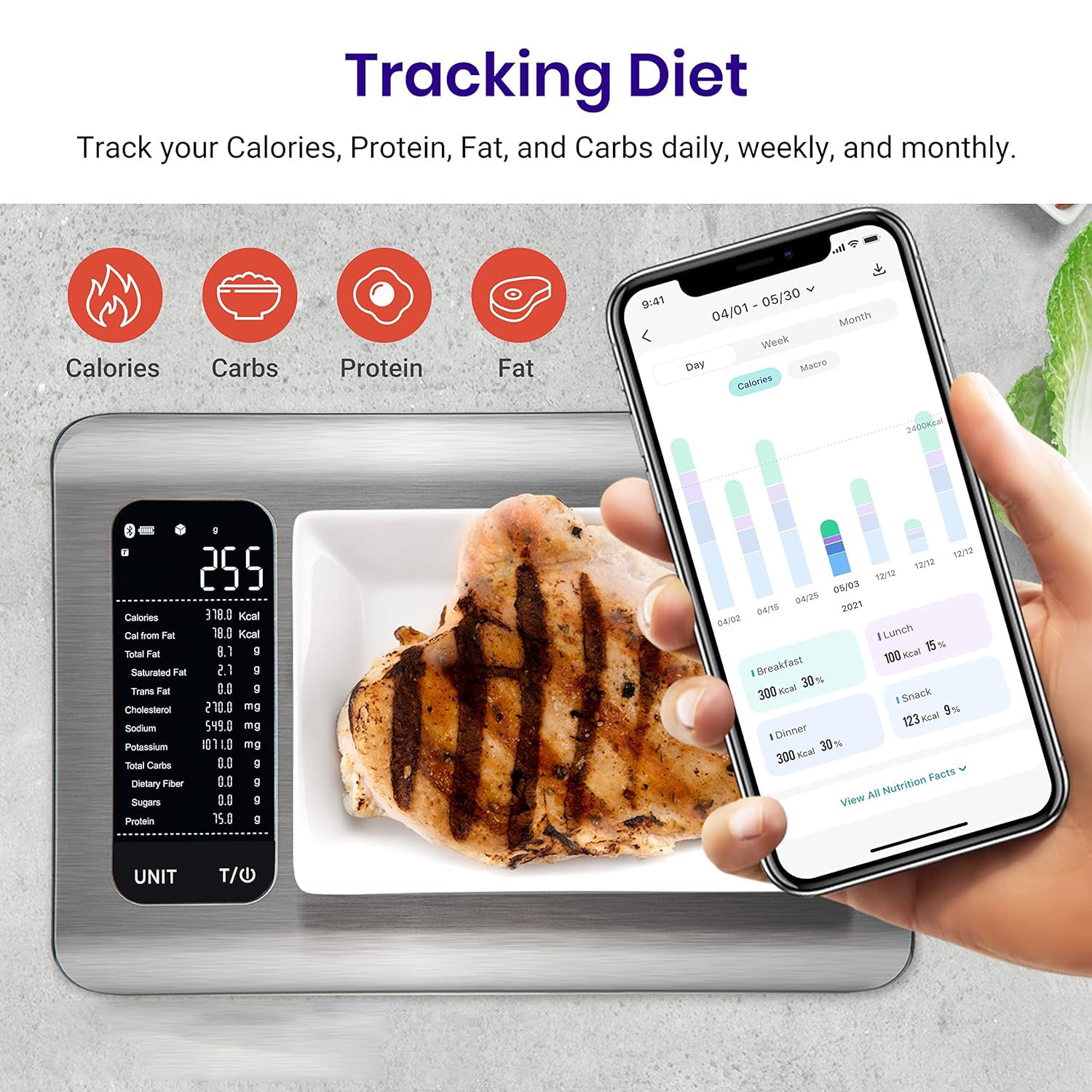 Food Kitchen Scale with Smart Nutrition App