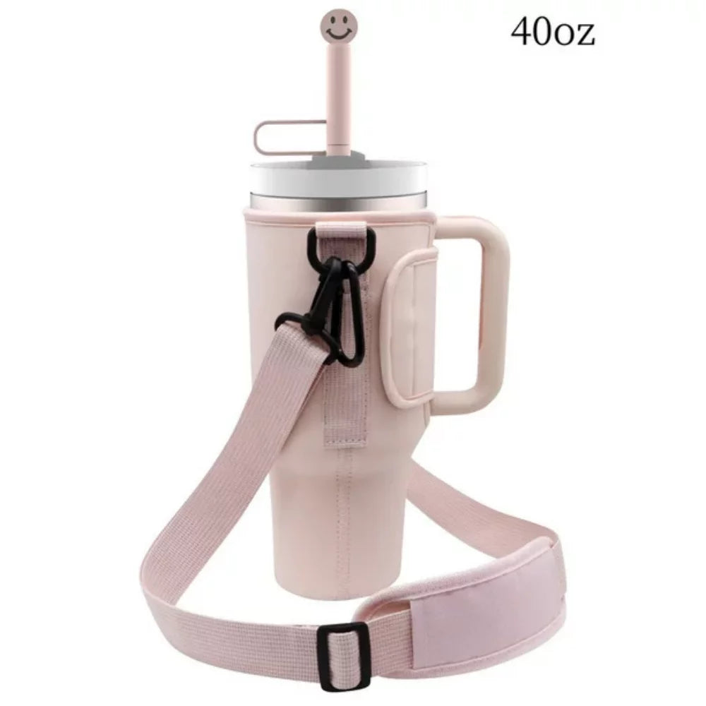 40oz Water Bottle Holder Bag with Adjustable Shoulder Strap & Straw Cover