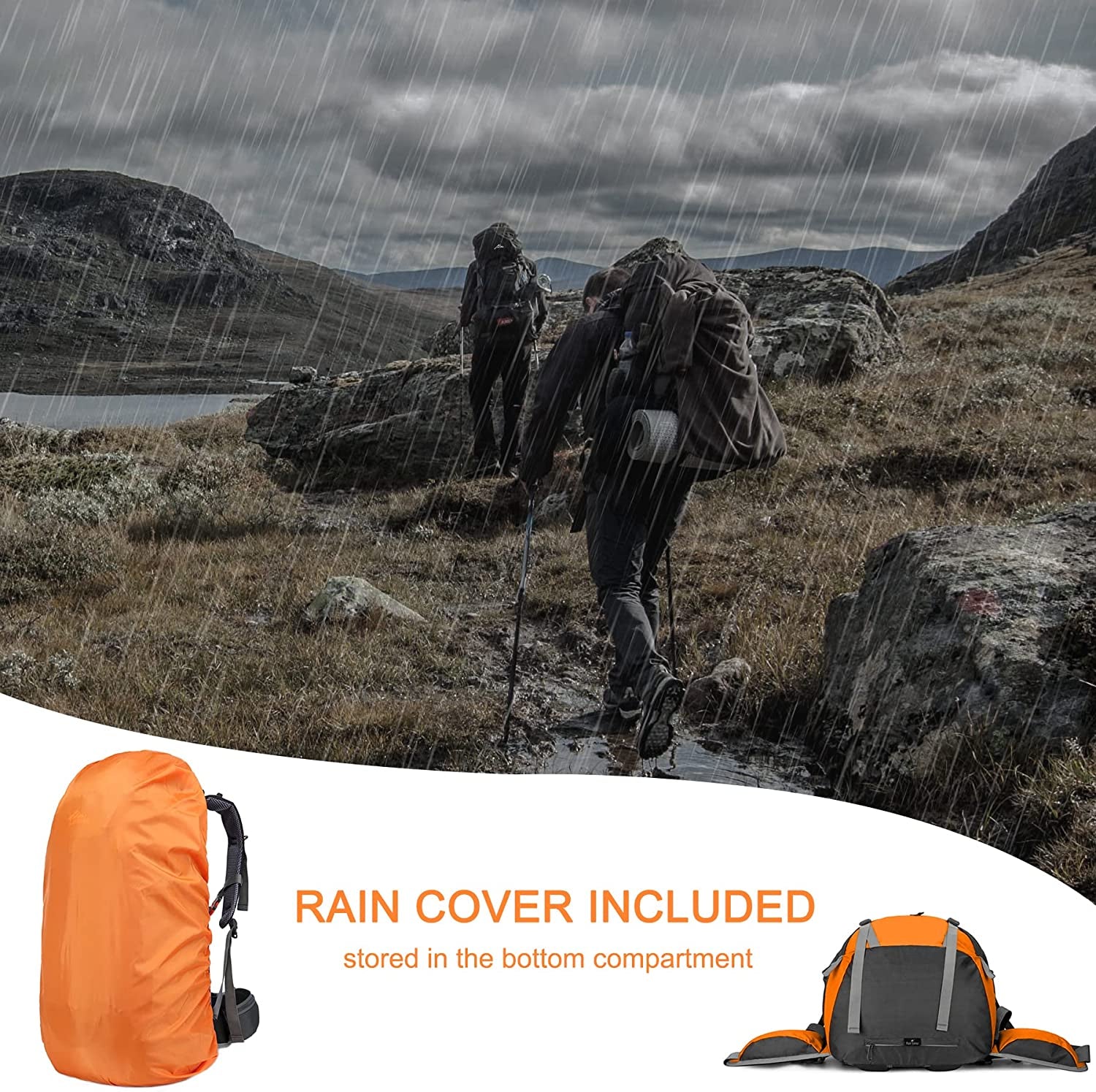 50L Waterproof Hiking Backpack with Rain Cover