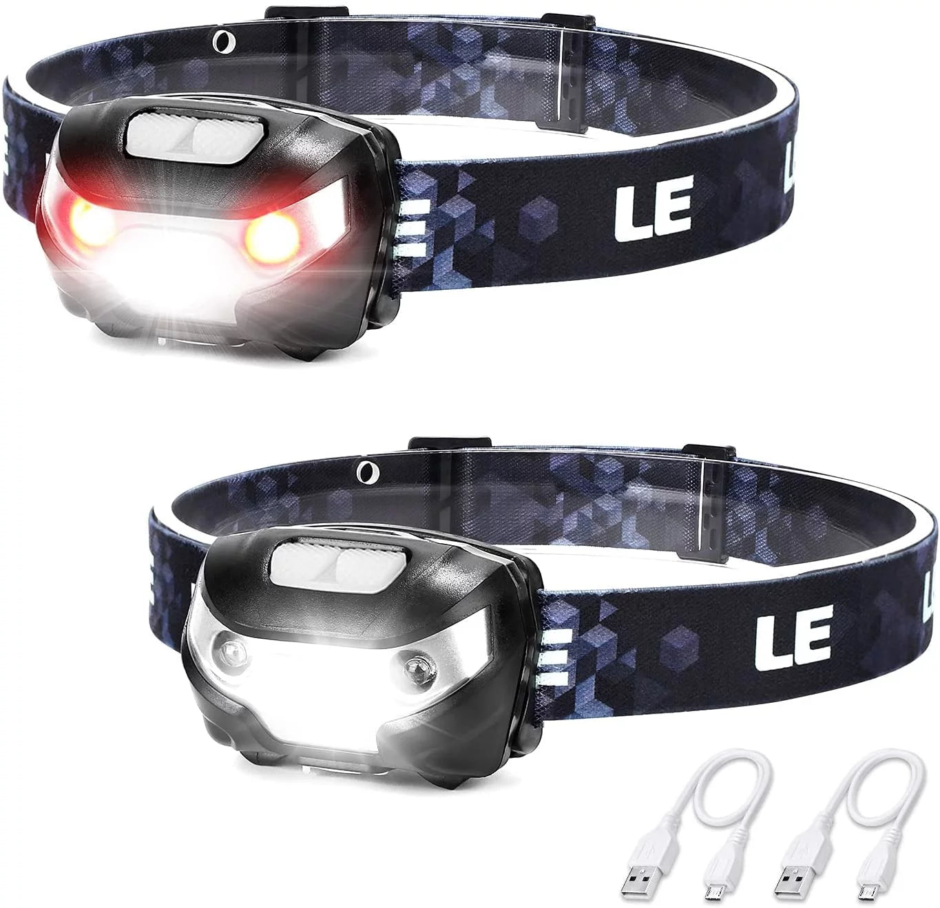 2-Pack LED Headlamps with Rechargeable Battery