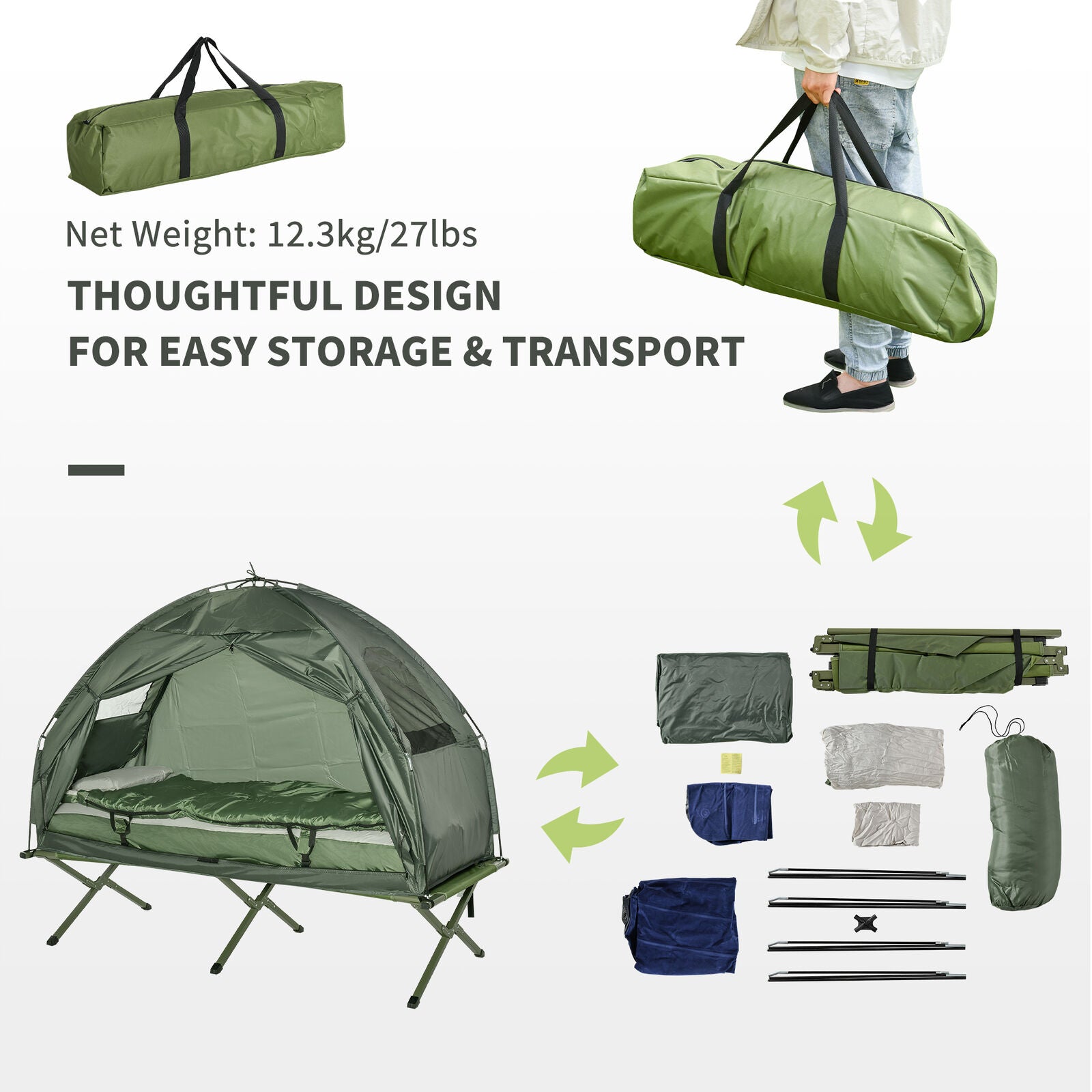 1 Person Tent W/Air Mattress Sleeping Bag