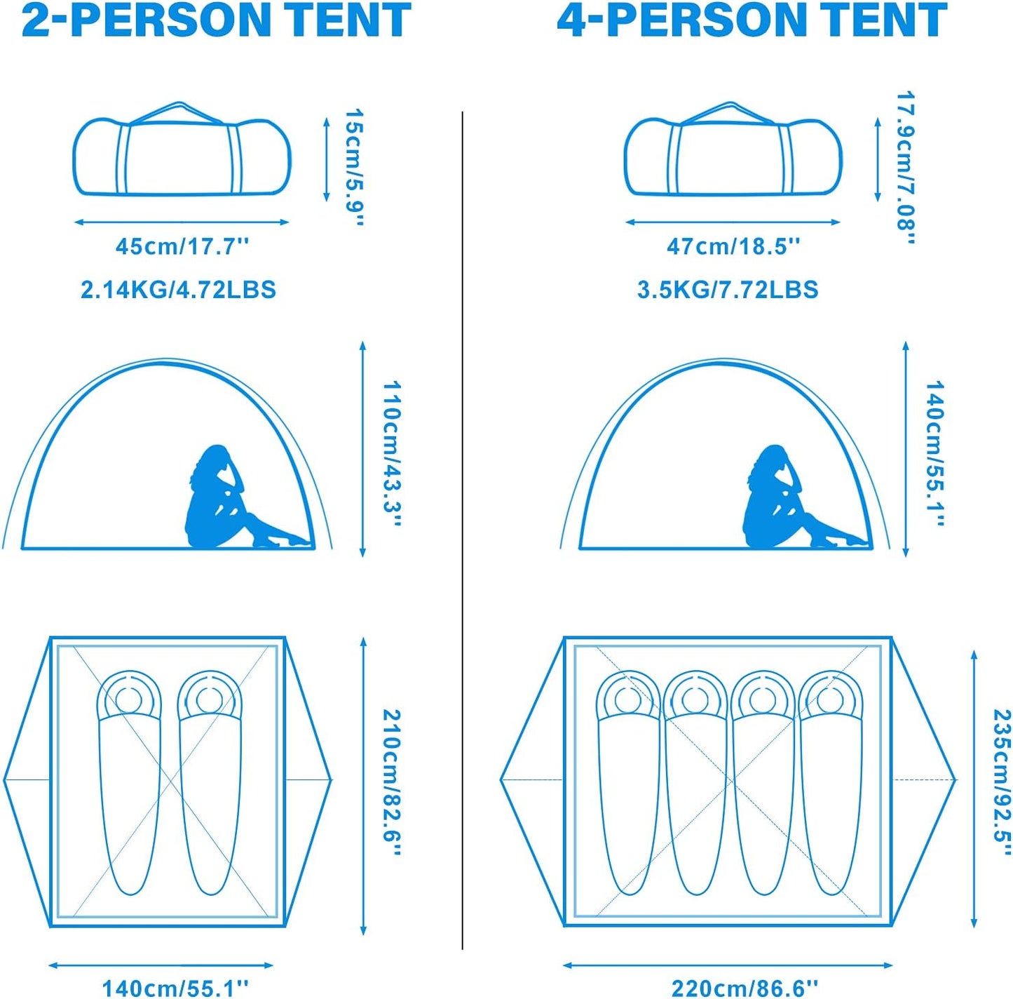 2/4 Person Lightweight Waterproof Backpacking Tent