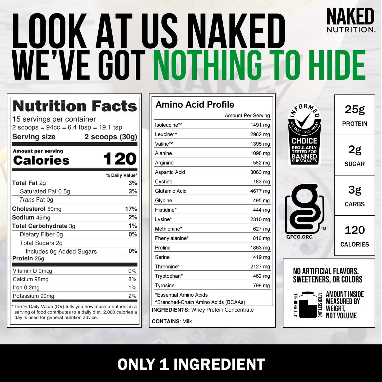 1LB Naked Whey Unflavored Gluten Free Protein Powder