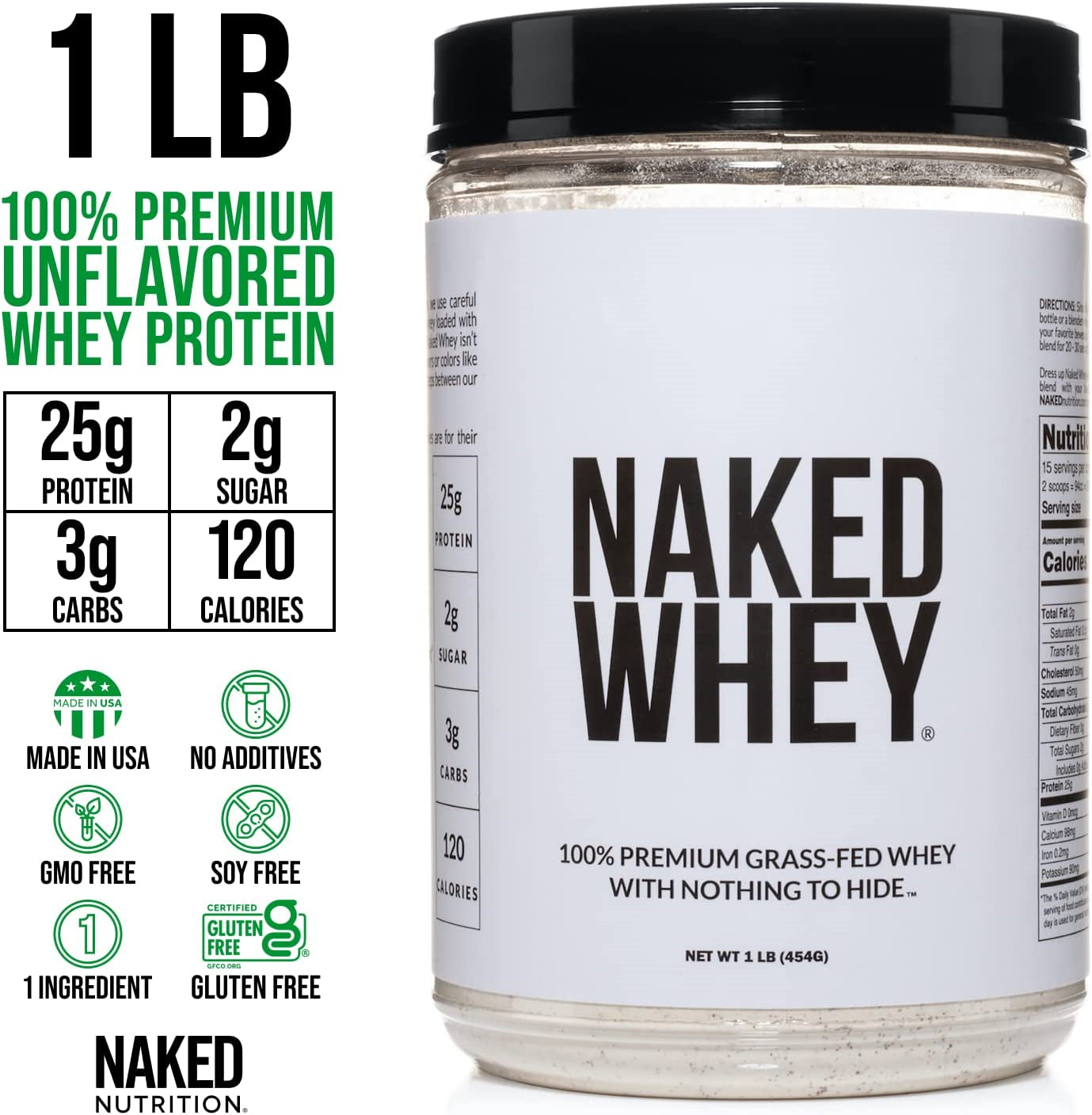 1LB Naked Whey Unflavored Gluten Free Protein Powder