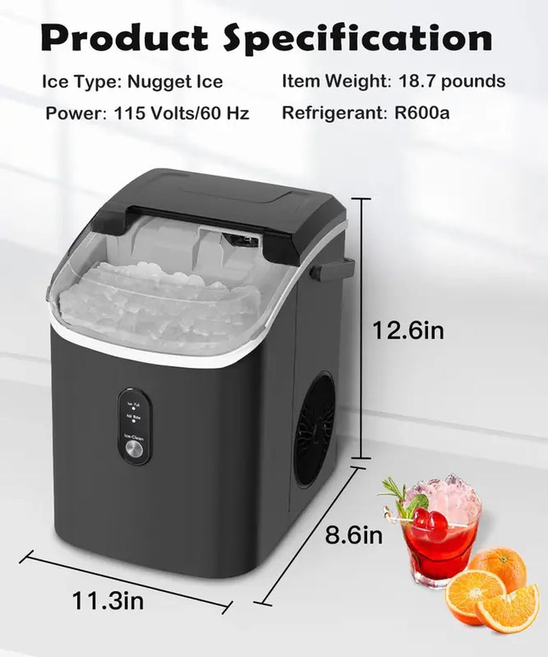 Self Cleaning COWSAR Nugget Ice Maker Countertop Chewable Pebble Ice 34Lbs per Day