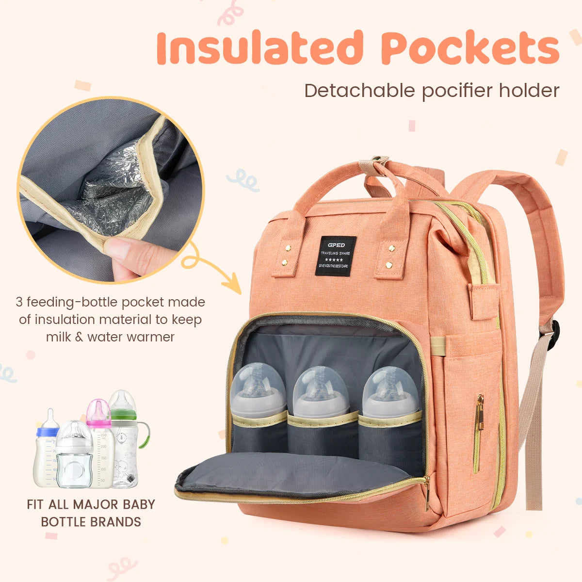 Multifunctional Baby Diaper Bags with Changing Station & Foldable Crib