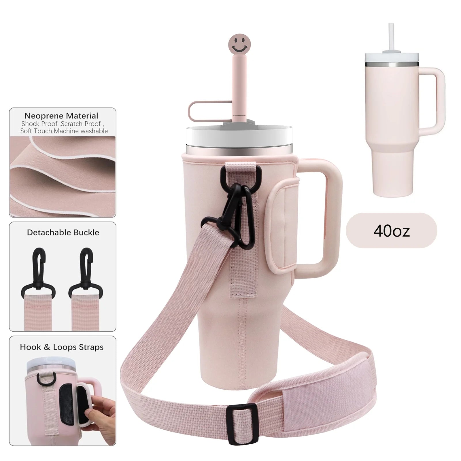 40oz Water Bottle Holder Bag with Adjustable Shoulder Strap & Straw Cover