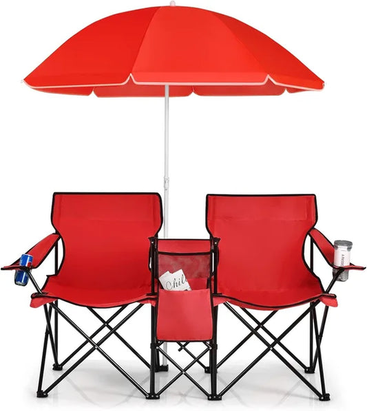 Folding Picnic Double Chair W/Umbrella Table