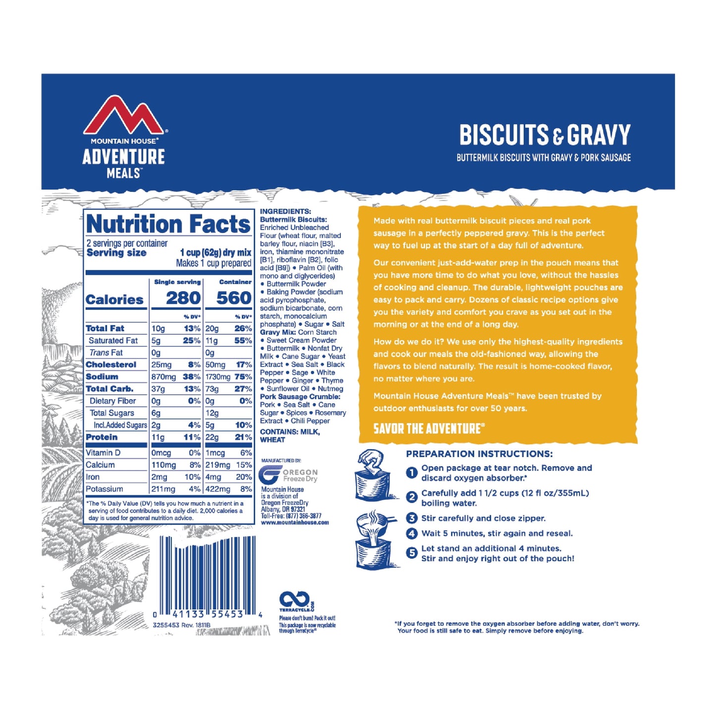 Biscuits & Gravy, Freeze-Dried Camping & Backpacking Food, 2 Servings