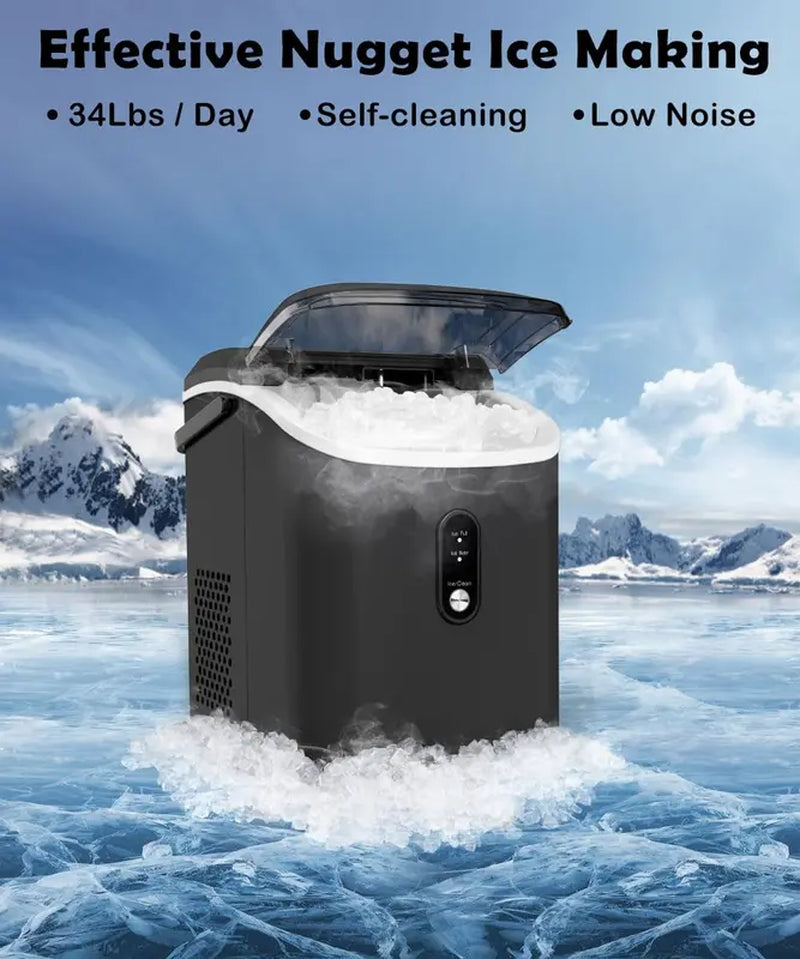 Self Cleaning COWSAR Nugget Ice Maker Countertop Chewable Pebble Ice 34Lbs per Day