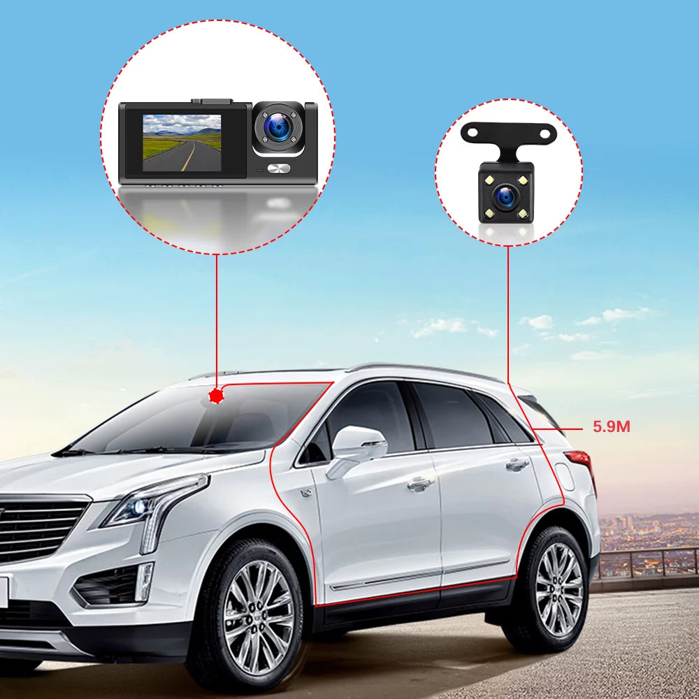 2" Car Dual Camera Dash Cam Front and Backup